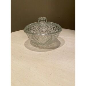 Vintage Diamond Cut Clear Glass Candy Dish‎ with Lid Trinket Bowl